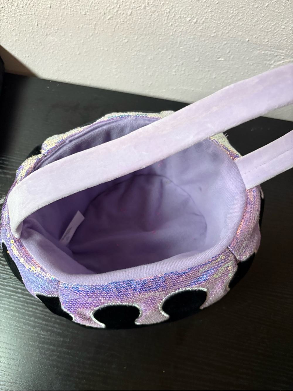 Halloween Plush Cauldron Candy Basket Black Purple Sequin Trick or Treat Bag - Picture 6 of 8